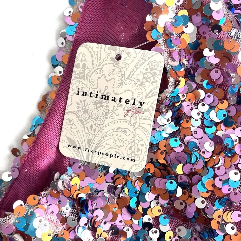 Intimately Free People NWT Size L Pink Sequin Halter Crop Top Festival Party
